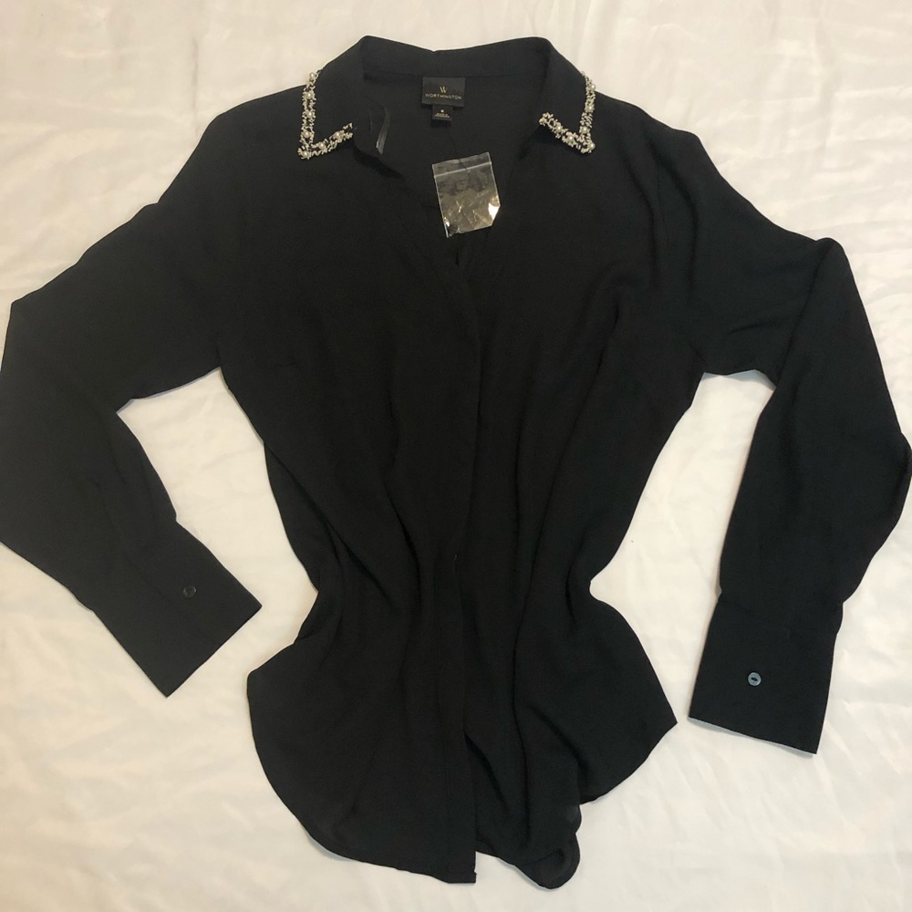Vintage worthington faux pearl blouse
